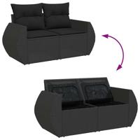 9-delige Loungeset met kussens poly rattan zwart - thumbnail