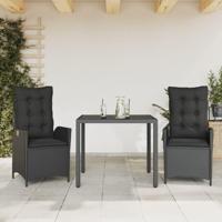 3-delige Tuinset met kussens poly rattan zwart - thumbnail