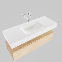 Badmeubel Ibiza 120 cm Washed Oak Spoelbak Dubbel Mat Wit (2 kraangaten) - thumbnail