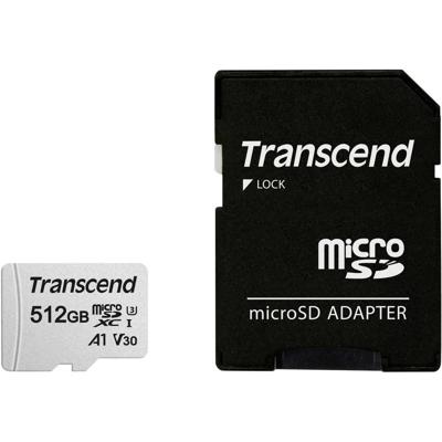 Transcend Premium 300S microSDXC-kaart 512 GB Class 10, UHS-I, UHS-Class 3, v30 Video Speed Class, A1 Application Performance Class Incl. SD-adapter Transcend Premium 300S microSDXC-kaart 512 GB Class 10, UHS-I, UHS-Class 3, v30 Video Speed Class, A1 Application Performance Class Incl. SD-adapter