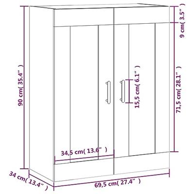 Wandkast 69,5x34x90 cm bewerkt hout grijs sonoma eikenkleurig