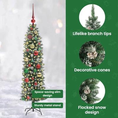 VidaXL Kunstmatige slanke kerstboom met 150 led groen en wit 120 cm