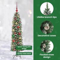 VidaXL Kunstmatige slanke kerstboom met 150 led groen en wit 120 cm - thumbnail