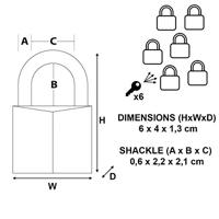 6 x 40mm padlocks ref. 140EURD - keyed alike padlocks - 6 keys - thumbnail