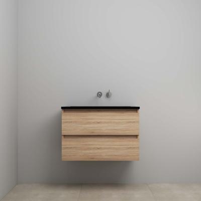 On-Line Onderkast - 80 cm - Voorgemonteerd - Ladestructuur - Acryl Wastafel - zonder Kraangat - Eiken