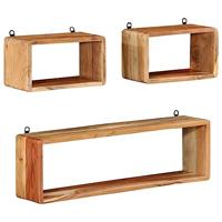 3-delige Wandschappenset kubus massief acaciahout - thumbnail