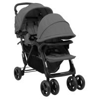 VidaXL Tweelingkinderwagen tandem staal donkergrijs - thumbnail