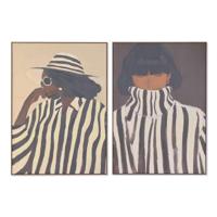 Schilderij Home ESPRIT Bruin Zwart Vrouw Met reliëf Stads 100 x 4 x 140 cm (2 Stuks) - thumbnail