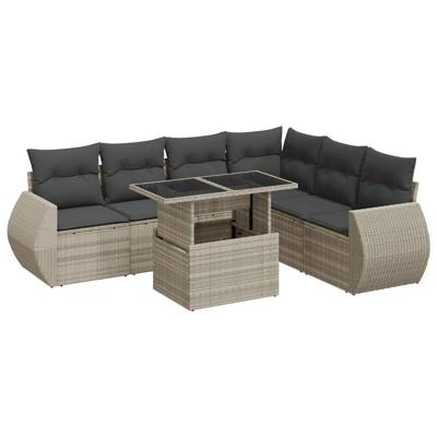 7-delige Loungeset met kussens poly rattan lichtgrijs