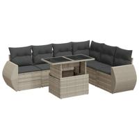 7-delige Loungeset met kussens poly rattan lichtgrijs - thumbnail