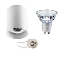 Opbouwspot Set - Pragmi Luxina Pro - GU10 Fitting - Opbouw Rond - Mat Wit - Verdiept - Kantelbaar - Ø90mm - Philips - MASTER 927 36D VLE - 3.7W - Warm Wit 2200K-2700K - DimTone Dimbaar - thumbnail