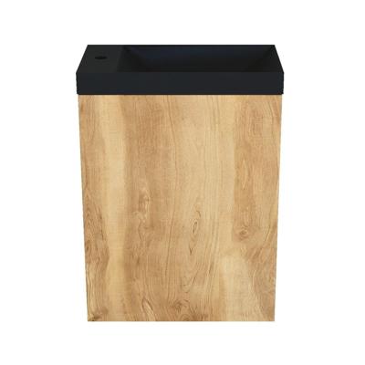 Fonteinkast Natural Oak Arcqua Luna 40x55x28 cm Incl. Fontein Mat Zwart Zonder Overloop Arcqua