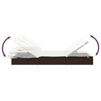 Ligbed met inklapbaar dak 213x63x97 cm poly rattan bruin - thumbnail