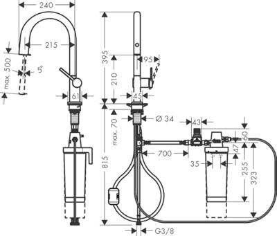 Hansgrohe Aqittura M91 Filter systeem 210, uittrekbare uitloop, starter set, rvs look Hansgrohe Aqittura M91 Filter systeem 210, uittrekbare uitloop, starter set, rvs look
