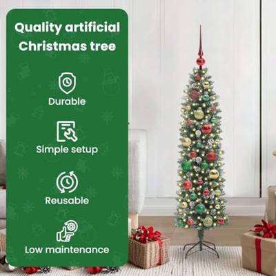 VidaXL Kunstmatige slanke kerstboom met 150 led groen en wit 120 cm