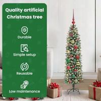 VidaXL Kunstmatige slanke kerstboom met 150 led groen en wit 120 cm - thumbnail