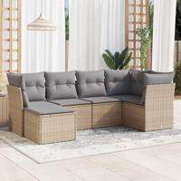 6-delige Loungeset met kussens poly rattan beige - thumbnail