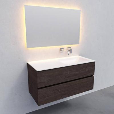 Badkamermeubel Solid Surface BWS Oslo 100x46 cm Rechts Wood Dark Brown (0 kraangaten)