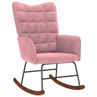 Schommelstoel met krukje fluweel roze - thumbnail