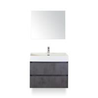 Maxx XL Badmeubelset 80 cm - Beton Antraciet - Wastafel Kube 1 kraangat - met Spiegel - thumbnail