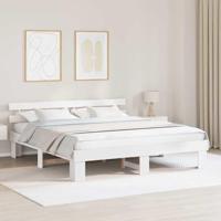 Bedframe met hoofdeinde Wit 200 x 200 cm Massief grenenhout - thumbnail