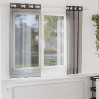 Gordijnen voile met doorvoertules 2 st 140x140 cm zwart - thumbnail