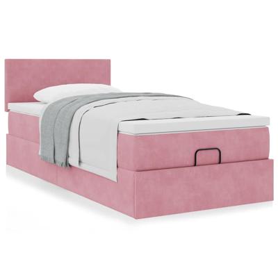 Ottoman bed met matras 90x200cm fluweel roze