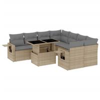 9-delige Loungeset met kussens poly rattan beige - thumbnail