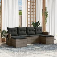 7-delige Loungeset met kussens poly rattan grijs - thumbnail