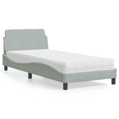 Bed met matras fluweel lichtgrijs 90x190 cm