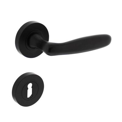 Deurkruk Bjorn op ronde rozet 52x10mm met nokken + sleutelplaatjes mat zwart