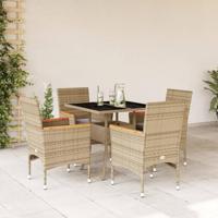 5-delige Tuinset met kussens poly rattan en glas beige - thumbnail