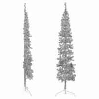 VidaXL Kunstkerstboom half met standaard smal 210 cm zilverkleurig - thumbnail