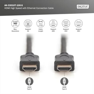 Digitus AK-330107-100-S HDMI-kabel HDMI Aansluitkabel HDMI-A-stekker, HDMI-A-stekker 10.00 m Zwart Audio Return Channel (ARC), Vergulde steekcontacten Digitus AK-330107-100-S HDMI-kabel HDMI Aansluitkabel HDMI-A-stekker, HDMI-A-stekker 10.00 m Zwart Audio Return Channel (ARC), Vergulde steekcontacten