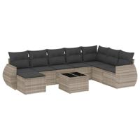 9-delige Loungeset met kussens poly rattan lichtgrijs - thumbnail