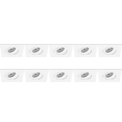 Spot Armatuur 10 Pack - Pragmi Borny Pro - GU10 Inbouwspot - Vierkant - Wit - Aluminium - Kantelbaar - 92mm