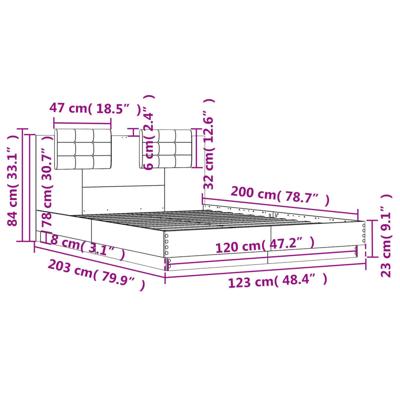 Bedframe met hoofdeinde bewerkt hout sonoma eiken 120x200 cm