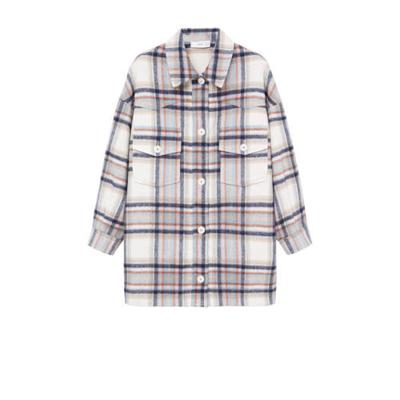 Mango geruit wollen shacket lichtbeige