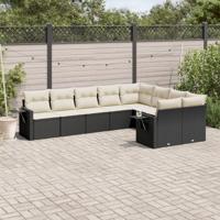 9-delige Loungeset met kussens poly rattan zwart - thumbnail