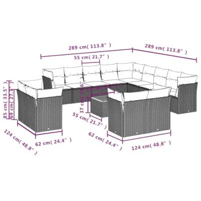 14-delige Loungeset met kussens poly rattan grijs