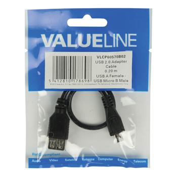 Valueline Vlcp60570b02 Usb 2.0 Usb Micro B Mannelijk - Usb A Vrouwelijk Adapter Kabel 0,20 M Zwart