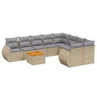 9-delige Loungeset met kussens poly rattan beige - thumbnail