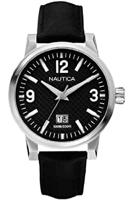 Nautica horlogeband A13557G Leder Zwart 22mm + zwart stiksel - thumbnail