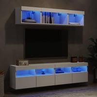 5-delige Tv-wandmeubelset met LED-verlichting bewerkt hout wit - thumbnail