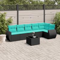 7-delige tuinbankset met kussens van zwart polyrotan - thumbnail