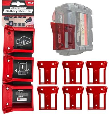 Stealthmounts Batterijhouders voor Milwaukee M18 18v | Rood | 6 stuks - BM-MW18-RED-6 Stealthmounts Batterijhouders voor Milwaukee M18 18v | Rood | 6 stuks - BM-MW18-RED-6