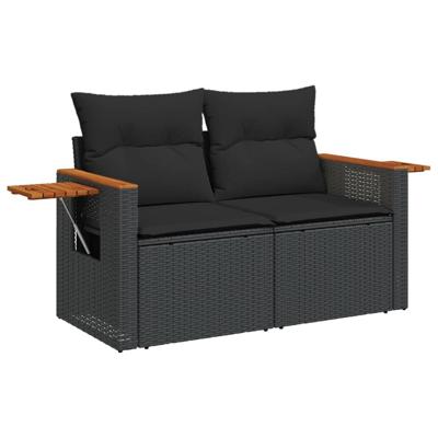 6-delige Loungeset met kussens poly rattan zwart - thumbnail