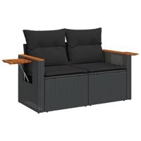 5-delige Loungeset met kussens poly rattan zwart - thumbnail