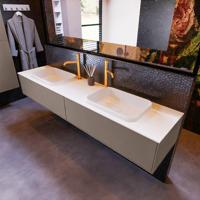 Badkamermeubelset Mondiaz Erin 200 cm met 2 Lades met RIDGE Wastafel Dubbel Talc met 2 kraangaten Greeploos Mat Smoke - thumbnail