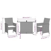 3-delige Bistroset met kussens poly rattan grijs - thumbnail